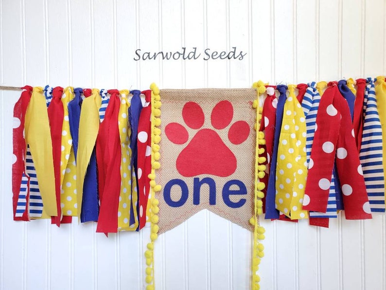 Puppy Dog, Patrol, Paw Print Fabric Banner, High Chair Banner, Birthday Banner, Cake Smash image 1