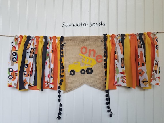 Construction Dump Truck Fabric Banner Birthday Highchair Etsy