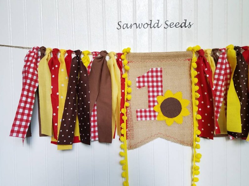 High Chair Burlap Highchair Cake Smash Garden Flower Red Birthday Sunflower Photo Shoot Yellow Fabric Banner Party Decor