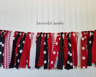 Lady Bug Fabric Banner, Black Red and White Banner, Highchair, Cake Smash, Photo Shoot