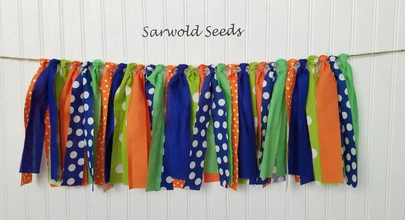 Lime Green High Chair Banner Orange Dinosaur Blue Fabric Banner Cake Smash Photo Shoot