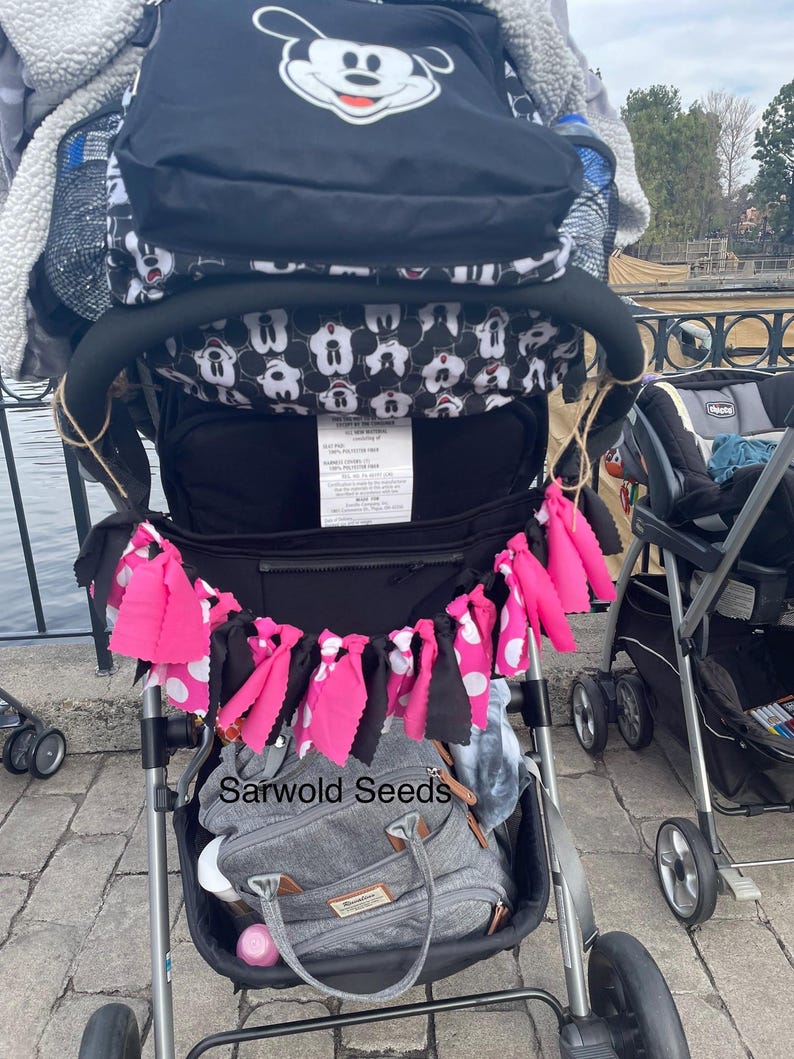 Etiqueta de identificación para cochecitos de bebé, pancarta de tela, buscador de cochecitos de bebé Minnie-Bright Pink