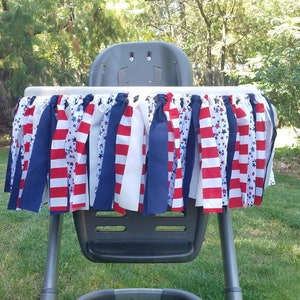 Stars and Stripes Fabric Banner, Fourth of July, Red White Blue, Birthday, Highchair, Cake Smash, Rag Tie, Holiday, Photo Shoot Back Drop