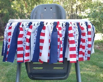 Stars and Stripes Fabric Banner, Fourth of July, Red White Blue, Birthday, Highchair, Cake Smash, Rag Tie, Holiday, Photo Shoot Back Drop