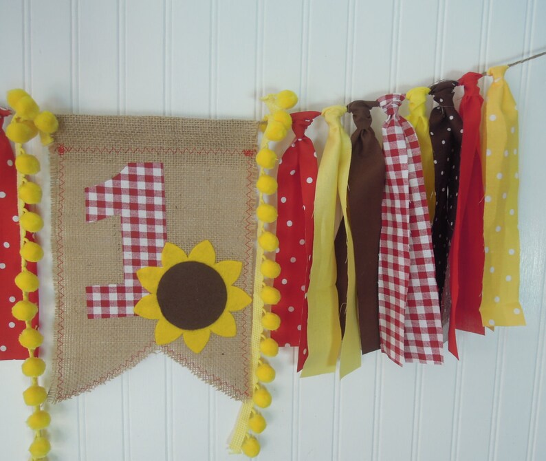 High Chair Burlap Highchair Cake Smash Garden Flower Red Birthday Sunflower Photo Shoot Yellow Fabric Banner Party Decor