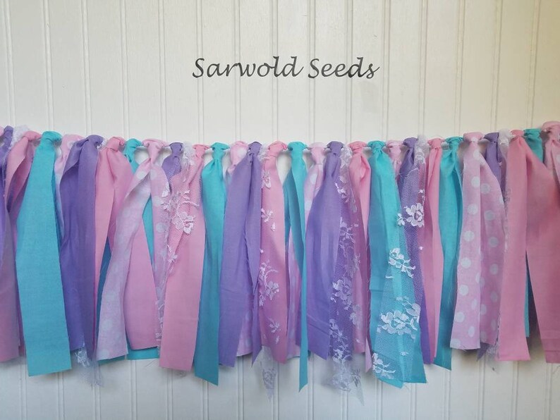 Light Pink Aqua Purple Lace Fabric Banner High Chair Cake Smash Photo Shoot Birthday