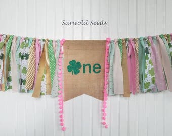 St Patrick's Day, Pink, Gold, Green, Mint Fabric Banner, Highchair, Cake Smash, Photo Shoot
