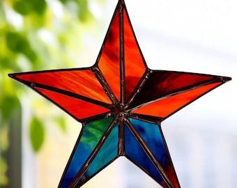 5 point curved star stained glass suncatcher window hanging decoration Holiday gift Christmas art Anniversary present Indoor star ornament