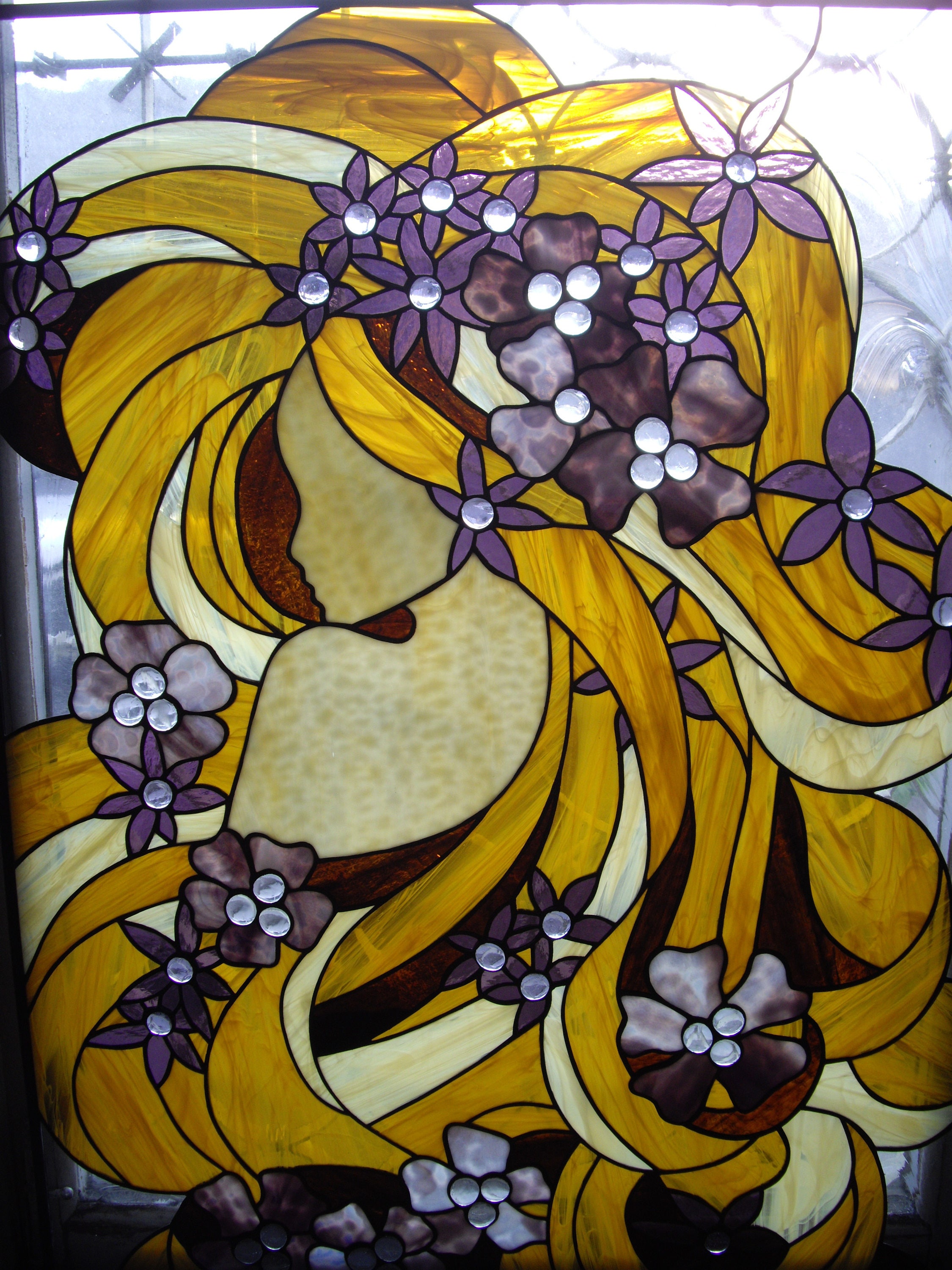 Stained Glass Wall Hanging Panel Large Glass Picture Decor Etsy