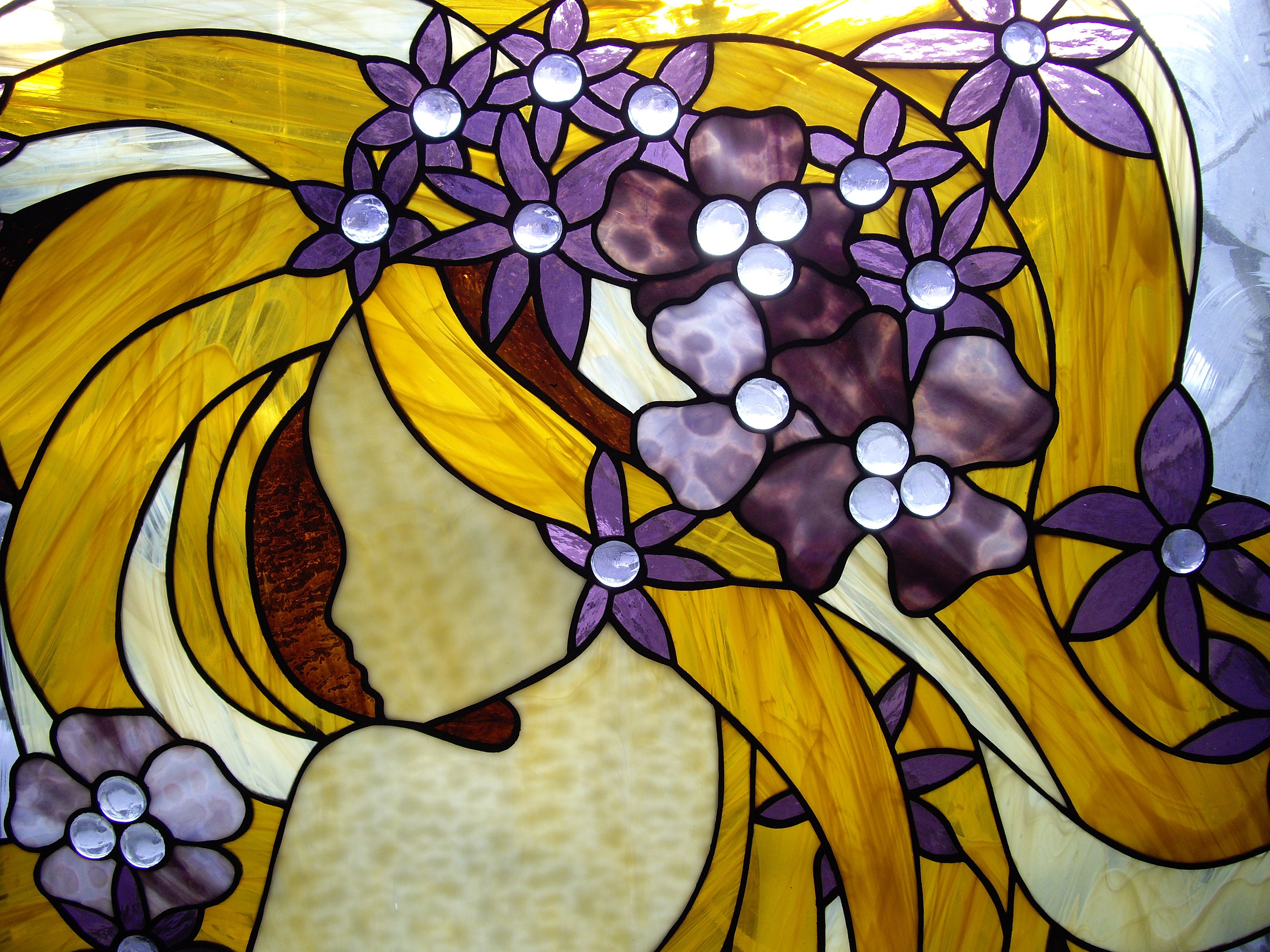 Stained Glass Wall Hanging Panel Large Glass Picture Decor Etsy