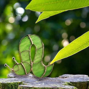 Green Caterpillar stained glass garden stake accessory little worm Plant Pot Flower Window Wedding Table Decor Mam Houseplant Decorations