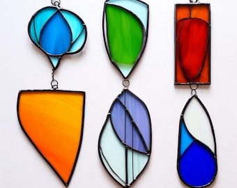 Colorful Glass Windchime Stained glass window hanging Suncatcher lochristine decor Condo window treatment garden Mobile balcony decoration