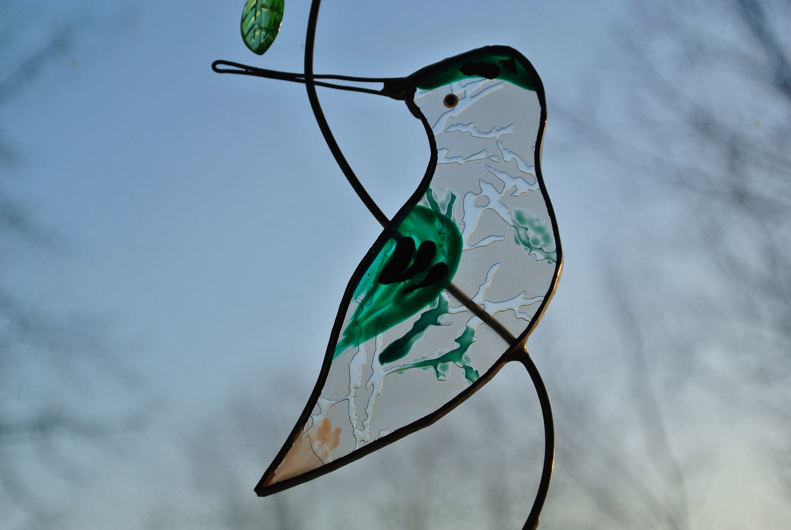 Hummingbird hanging stained glass Bird window ornament Turned Etsy