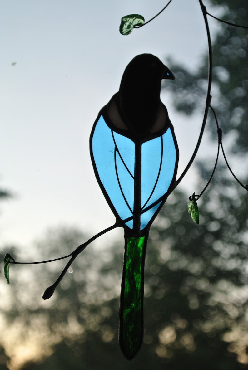 Stained glass Magpie suncatcher Wall hanging birds Custom bird Bird lover gift housewarming anniversary British birds Custom window decor