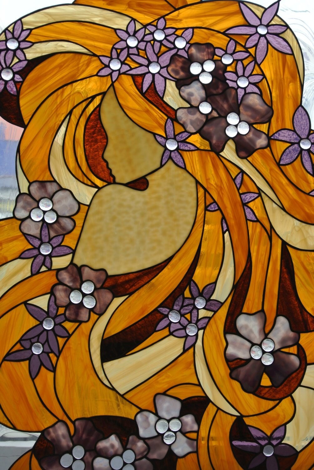 Stained Glass Wall Hanging Panel Large Glass Picture Decor Etsy