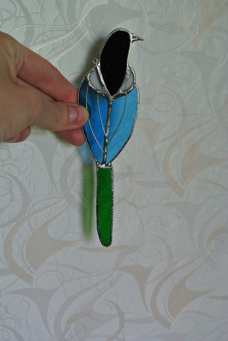 Stained glass Magpie suncatcher Wall hanging birds Custom bird Bird lover gift housewarming anniversary British birds Custom window decor