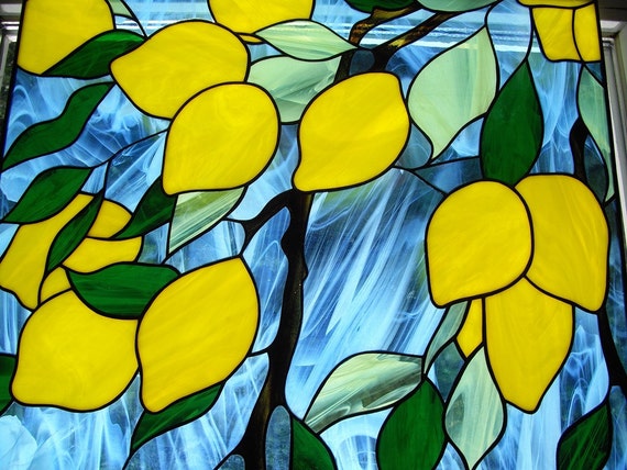 Extra Large Stained Glass Lemon Picture Wall Hanging Etsy