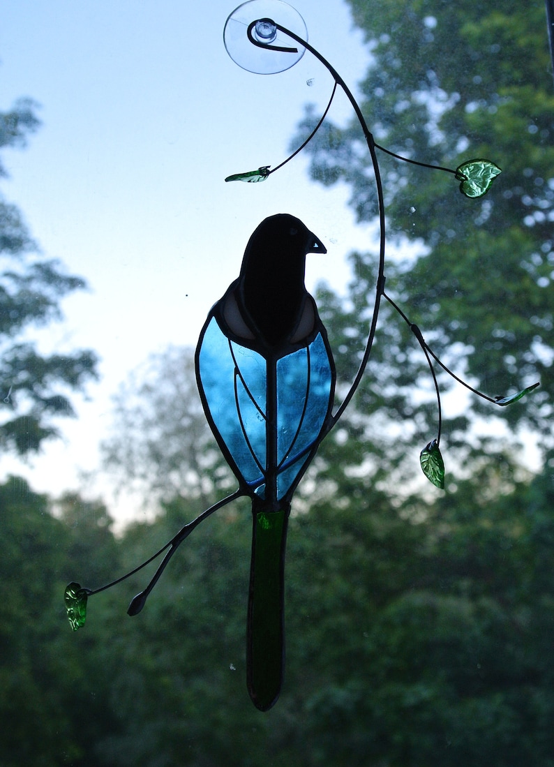 Stained glass Magpie suncatcher Wall hanging birds Custom bird Bird lover gift housewarming anniversary British birds Custom window decor
