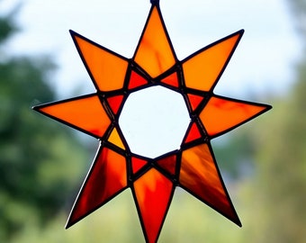 8 point curved star stained glass suncatcher window hanging decoration Holiday gift Christmas art Anniversary present Indoor star ornament