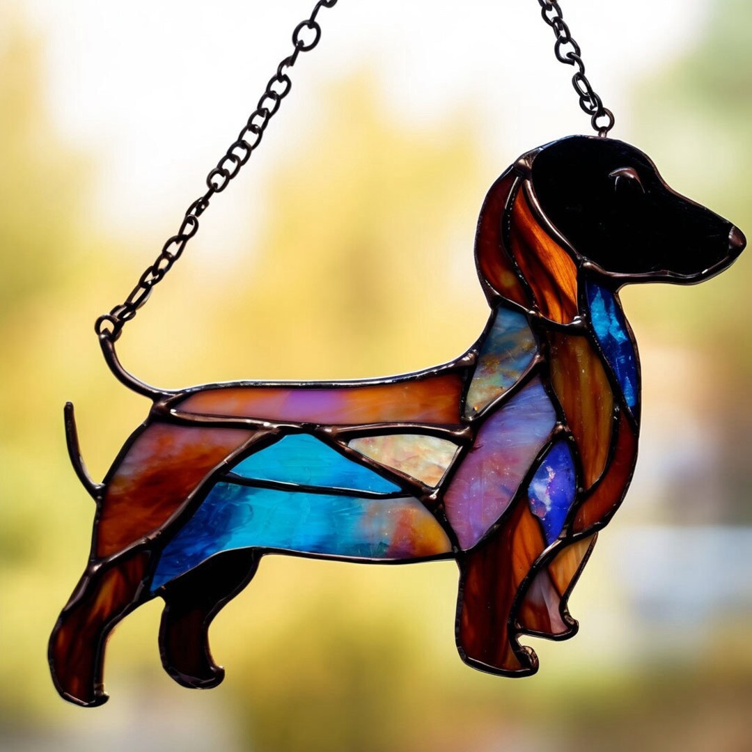 Attrape-soleil Teckel En Acrylique - Vitrail Coloré Suspendu - Décoration Fenêtre Pour Amoureux Des Chiens