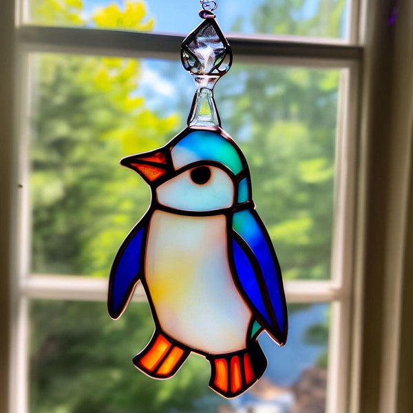 Stained glass Suncatcher Penguin Polar Vortex Perfect gift Comical Penguin Lover Gift Handcrafted Glass quirky penguin unique cute penguin