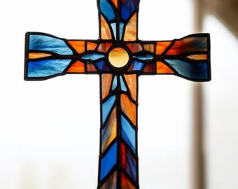 Glasmalerei Kreuz Suncatcher Fenster hängen Kunst Religiöses Geschenk Muttertagsgeschenk