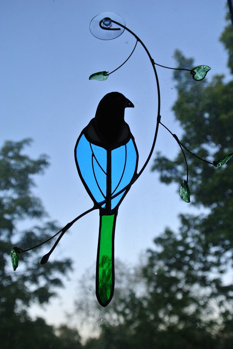 Stained glass Magpie suncatcher Wall hanging birds Custom bird Bird lover gift housewarming anniversary British birds Custom window decor