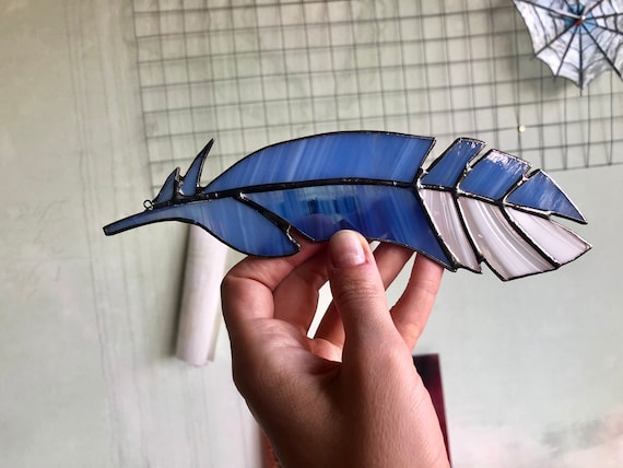 Blue Jay Feather Stain Glass Feather Blue Hanging Suncatcher Etsy Blue Jay Feather Stain Glass Feather Blue Hanging Suncatcher Etsy