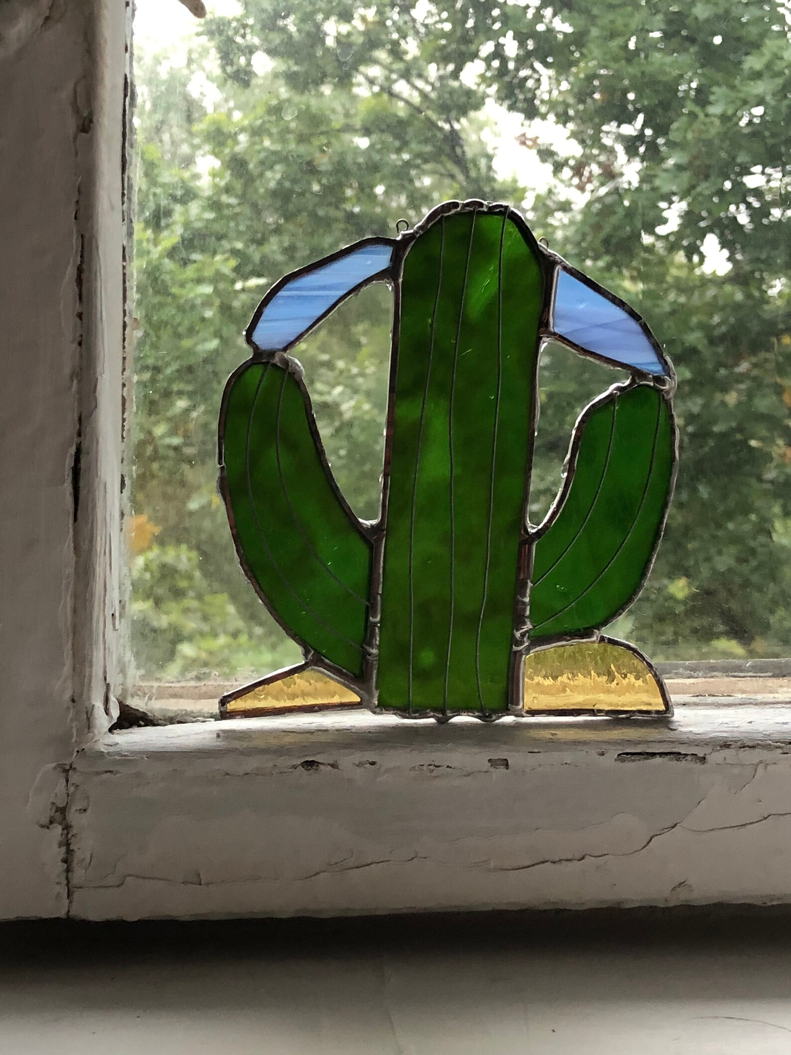 Suncatcher Cactus Stained Glass Panel Picture Home cowboy Etsy