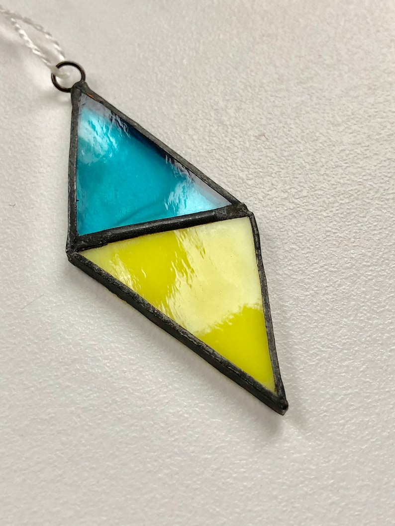 Stained Glass Pendnat Aqua Stained Glass Necklace Rhomb Stained Glass window art Suncatcher window Design Handcrafted Glass Sun Catcher