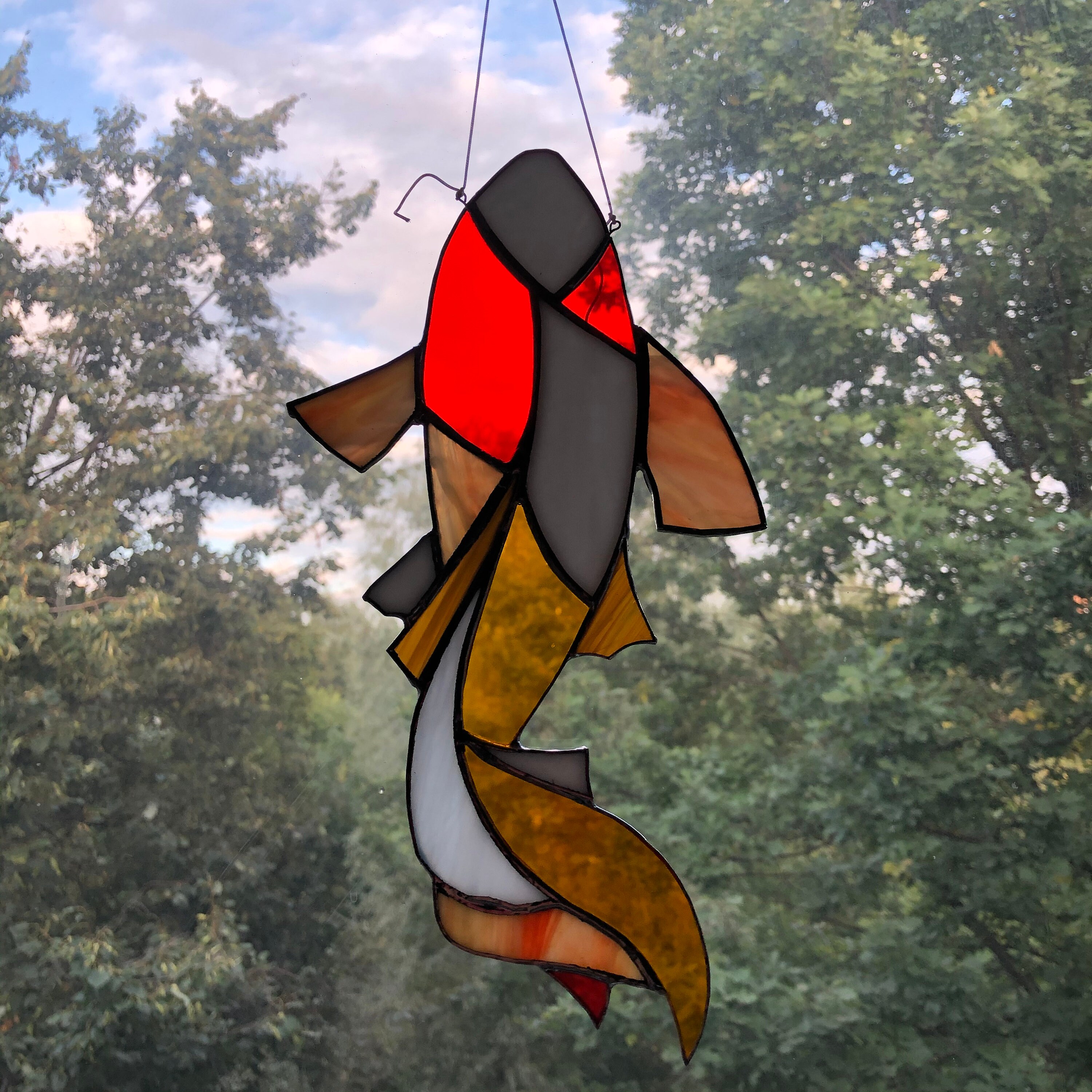 Koi Fish stained glass window hanging Koi lover gift Etsy