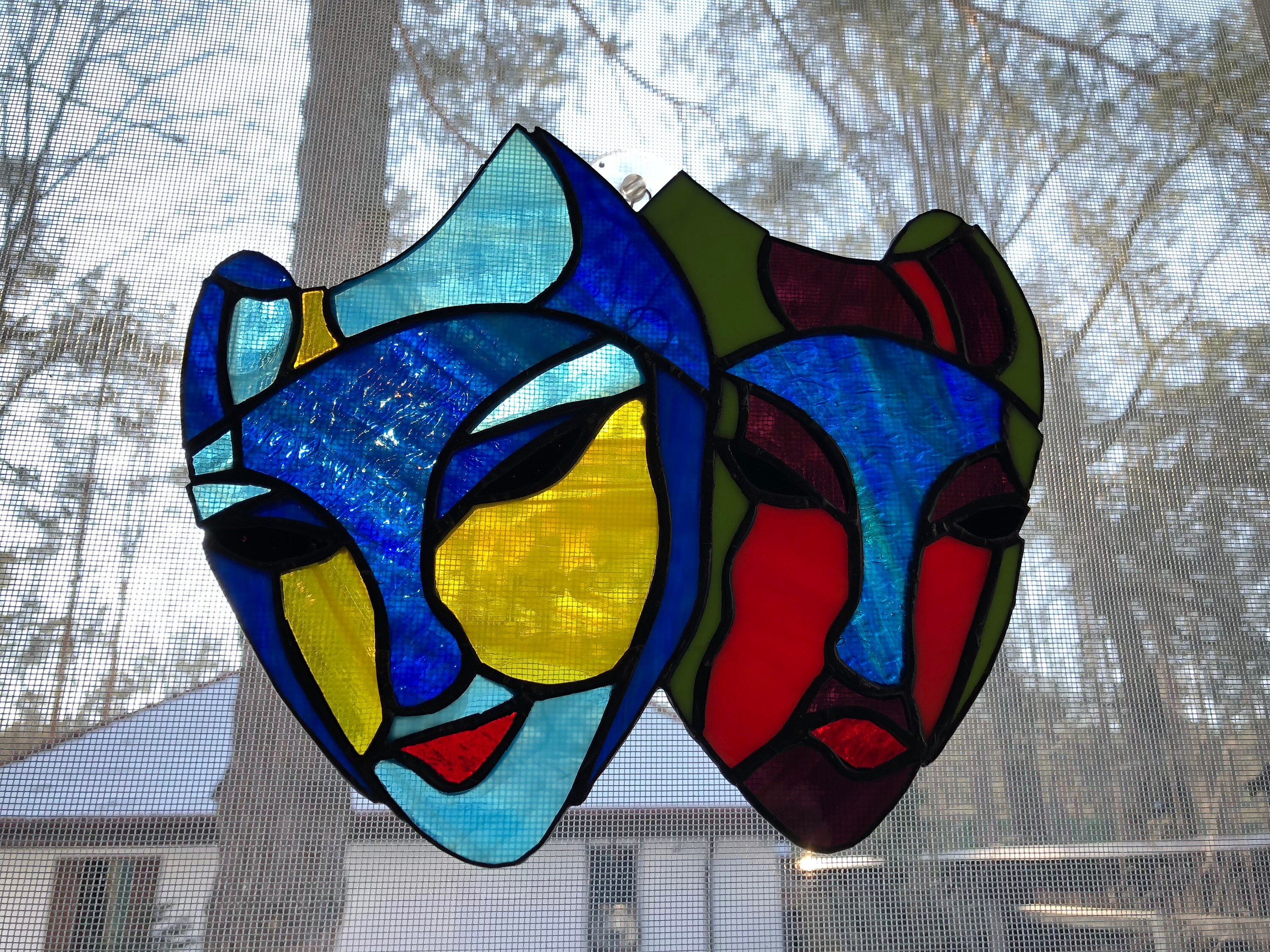 Stained glass Carnival or theater masks sun catcher Stained Etsy
