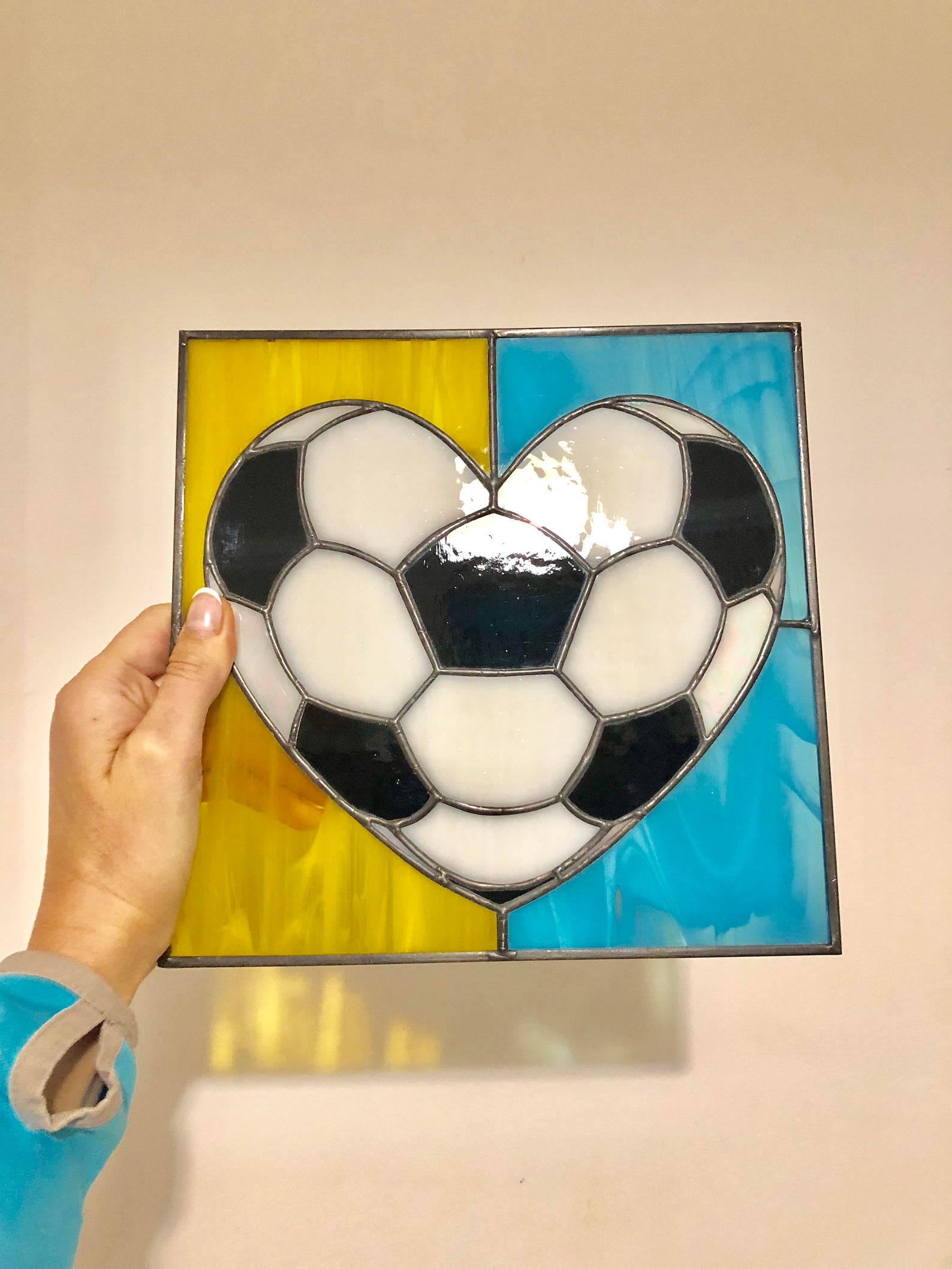 Stained glass football panel Suncatcher ball Design Etsy