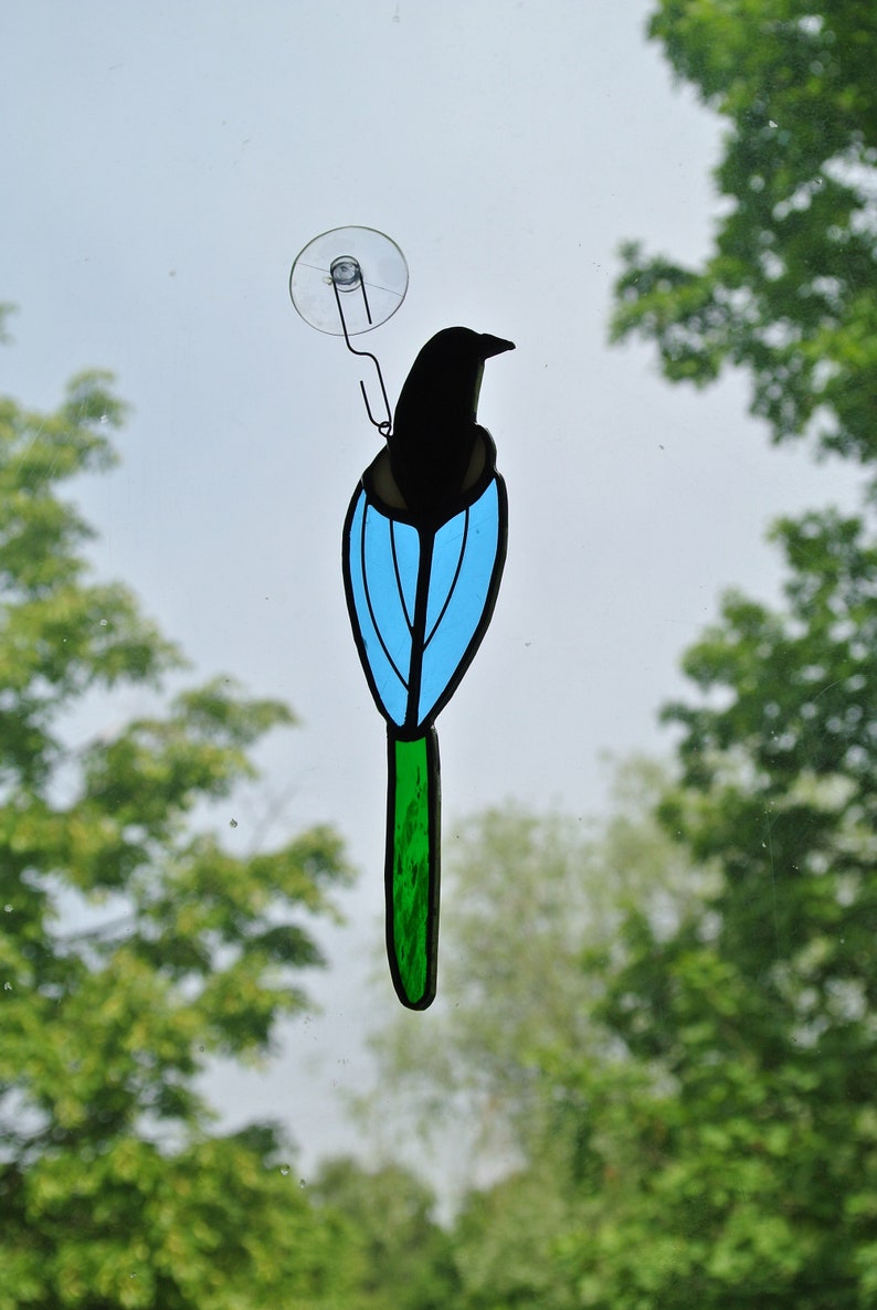 Stained glass Magpie suncatcher Wall hanging birds Custom bird Bird lover gift housewarming anniversary British birds Custom window decor