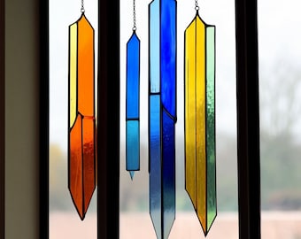 Carillon en verre coloré Vitrail suspendu Suncatcher, décor lochristine, traitement de fenêtre de condo, jardin, décoration de balcon mobile