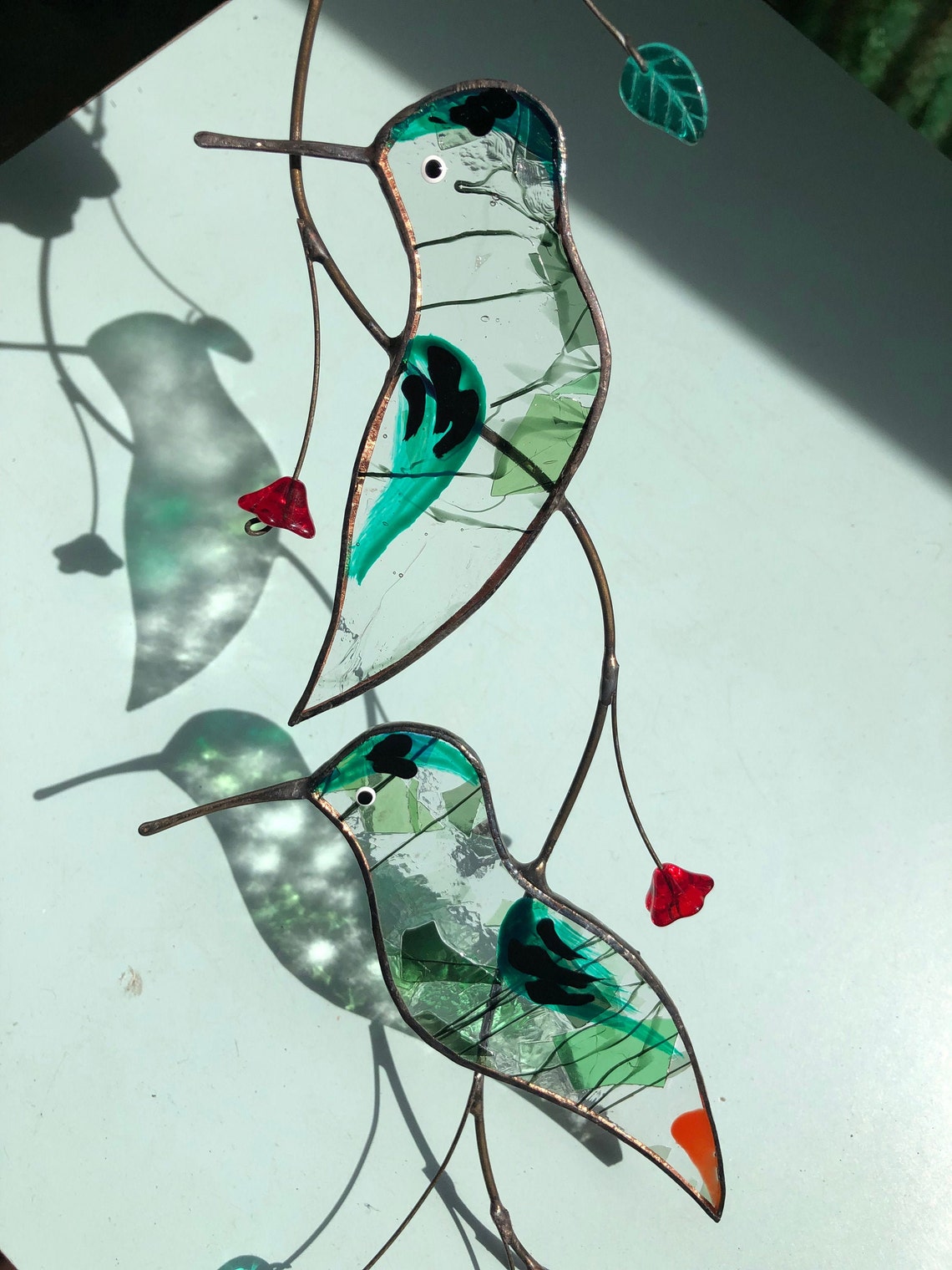 Hummingbird hanging stained glass Bird window ornament Turned Etsy