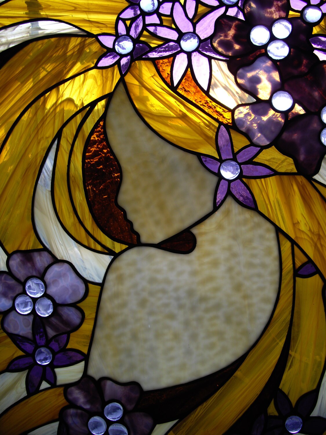 Stained Glass Wall Hanging Panel Large Glass Picture Decor Etsy