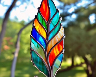 Stained glass feather suncather Fathers day gift Custom stained glass window hangings 7th anniversary new house gift nana gift light catcher