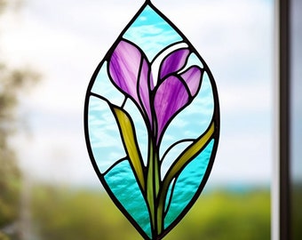 Pot de fleur piquet crocus violet mariage bébé floral boisé cadeau vitrail printemps plante nature amoureux cadeau heureux éternelle fleur