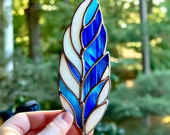 Stained glass feather suncather Fathers day gift Custom stained glass window hangings 7th anniversary new house gift nana gift light catcher