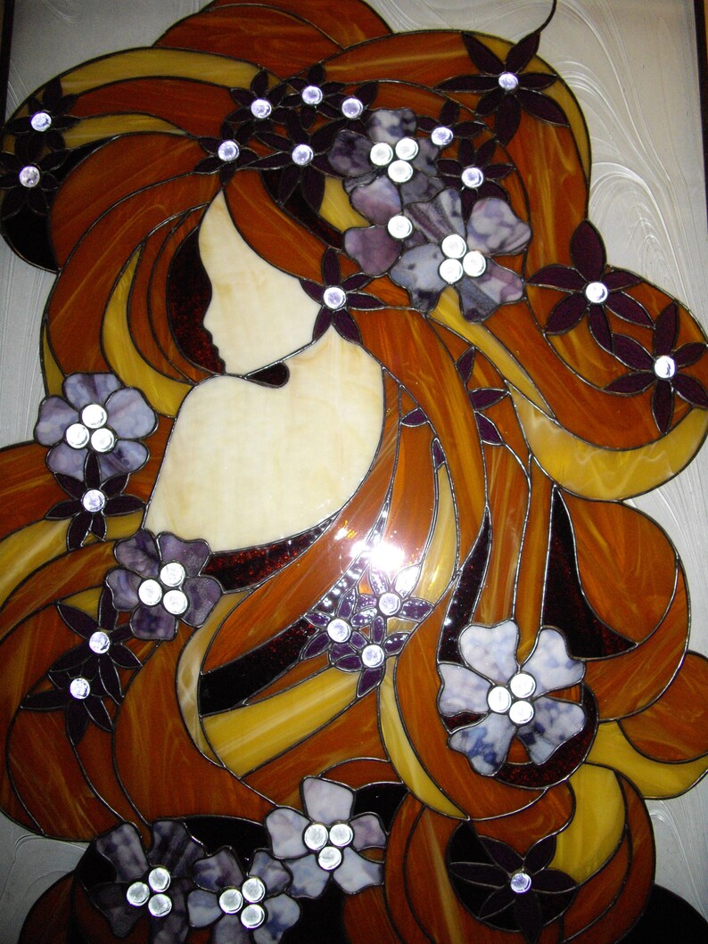 Stained Glass Wall Hanging Panel Large Glass Picture Decor Etsy