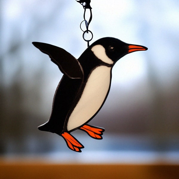 Stained glass Suncatcher Penguin Polar Vortex Perfect gift Comical Penguin Lover Gift Handcrafted Glass quirky penguin unique cute penguin