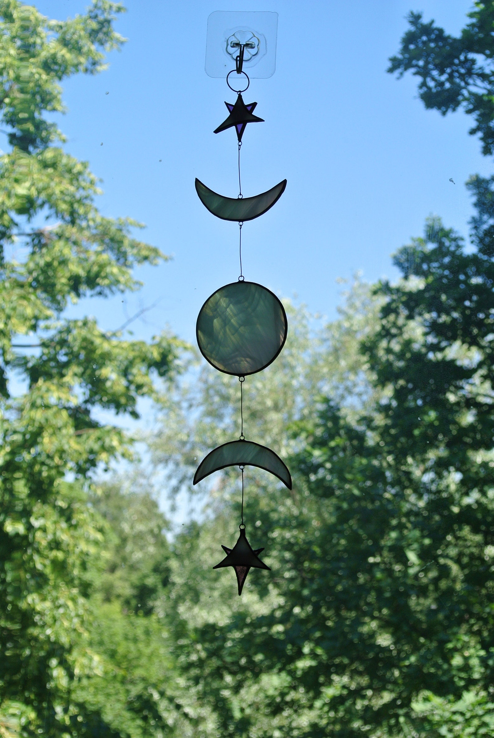 Moon suncatcher Iridescent Stained glass moon phase Large Etsy