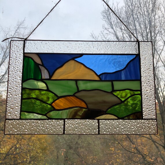 Stained Glass wall hanging in Frame Glass Picture Grand Teton Etsy