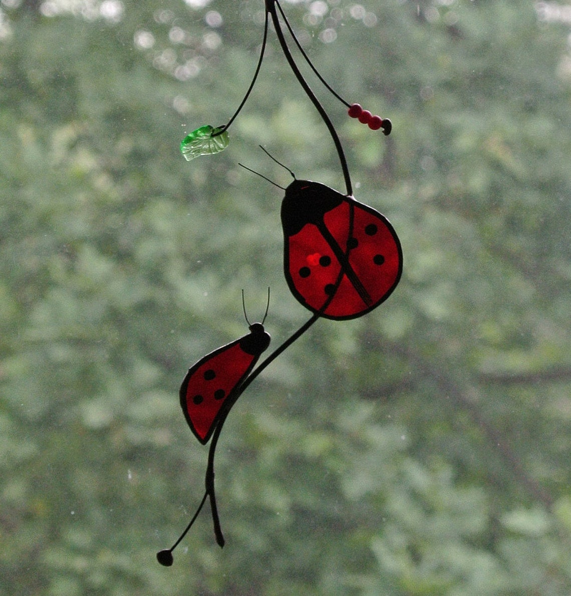 Ladybug stained glass suncatcher Ladybug stained glass window Etsy