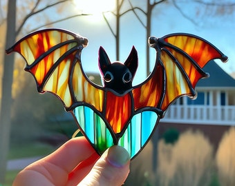 Bat wing Stain glass flittermouse Suncatcher bat decor rearmouse Window hanging Bat Vampire Bat Open wing Bat Lover gift garden Tapestry Bat