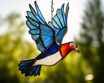 Attrape-soleil Oiseaux de jardin Cadeau pour amateur d'oiseaux Vitrail personnalisé Vitrail colombe Noël blanc oiseau Art du verre Art animalier