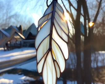 Stained glass feather suncather Fathers day gift Custom stained glass window hangings 7th anniversary new house gift nana gift light catcher