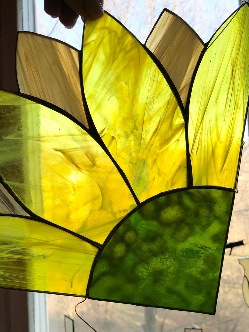 Corner Panel Yellow Sunflower Suncatcher Stain Glass Tiffany Gift Home House Decor Window Wall Hangings Decoration Boho Nature Art Ornament image 2