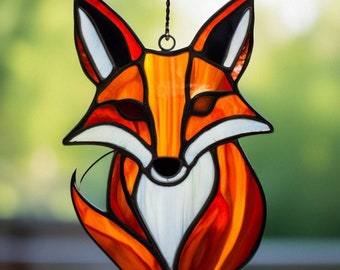 Stain Glass Fox Suncatcher Nature Window Hanging Cute red Fox Decoration baby Fox Lover Wild Wall art fox collector orange mood Trendy Boho